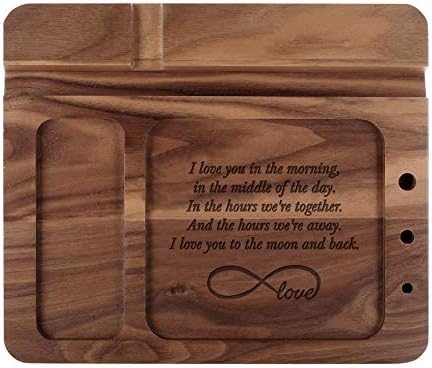 Personalized Wooden Charging Docking Station for Dads – Elegant Nightstand Organizer with Fast-Charging Capability, Multi-Compartment Design for Smartphones, Smartwatches, Keys & Wallets – Ideal Custom Father’s Day Gift or Birthday Surprise, Durable Home Essential