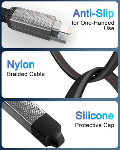 Versatile 10 FT 4-in-1 USB C Fast Charging Cable – 100 W Power Delivery with Lightning, USB-C, and USB-A Ports – Multi-Device Charger for i Phone, Samsung, Mac Book, and i Pad – Quick Data Sync and Durable Design for Ultimate Convenience