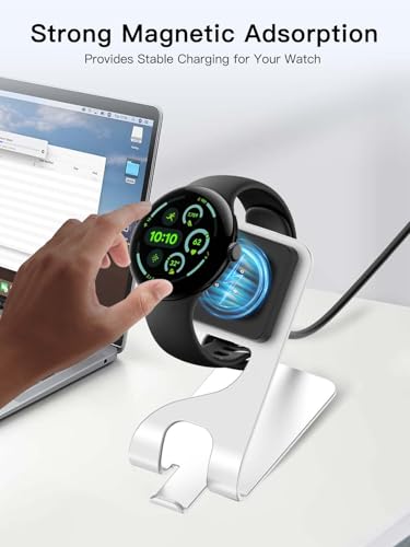 Sleek Silver Magnetic Charging Dock for Google Pixel Watch 3 & 2 | Rapid Anti-Slip Power Station with Premium USB Cable | Ultimate Smartwatch Charging Solution for Home & Office Efficiency