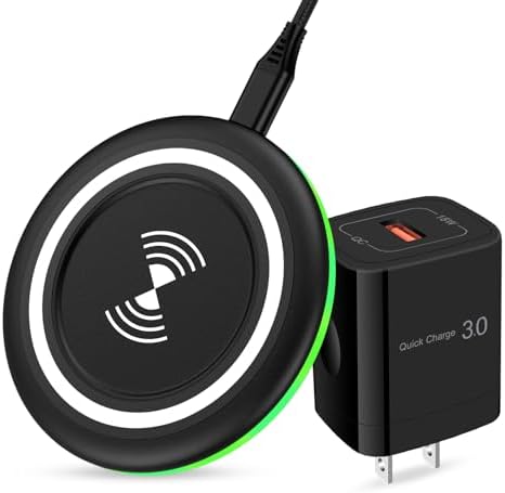 15 W Fast Wireless Charging Pad with QC 3.0 Adapter – Ultimate Charging Solution for Galaxy S25 Ultra, i Phone 16 Pro Max, Pixel 9, and More – Seamless Through-Case Functionality, Enhanced Safety Features, and Non-Slip Design for All Wireless-Enabled Devices – Includes 3.3 ft USB-C Cable for Effortless Connectivity – Perfect for Home and Office Use