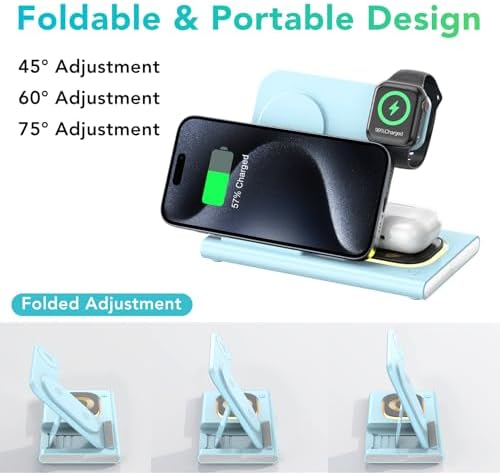 Ultra-Convenient 3-in-1 Foldable Wireless Charging Dock for Apple Devices – Rapid Power-Up Station for i Phone 16/15/14/13/12/11/X/XS, Apple Watch Series 10/9/8/7/Ultra2/Ultra/SE, and Air Pods Pro/2/3/4 – Lightweight Travel Charger with Integrated LED Light for Enhanced Portability and Efficiency
