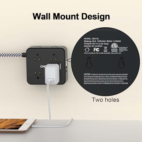 CHCORE 5 Ft Surge Protector Power Strip – 8 Outlet Power Hub with 4 USB Ports (2 USB-C) for Rapid Charging, Flat Plug Design for Space-Saving Convenience in Home and Office, ETL Certified for Enhanced Safety and Performance