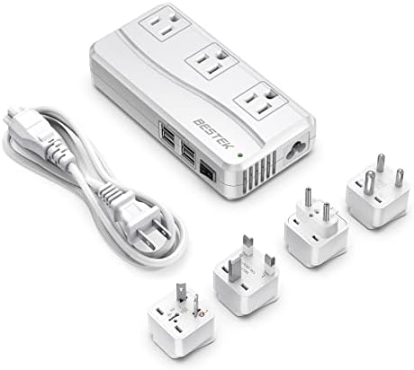 Global Voltage Converter and Travel Adapter – BESTEK 220 V to 110 V Power Transformer with Dual AC Outlets & 3 USB Ports (2 USB-C) – Essential for International Travel, Rapid Charging for Hair Tools & Electronics – Compact Design for Worldwide Compatibility