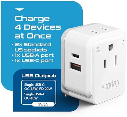 Compact Travel Power Adapter Set for Brazil, Peru & Chile – 20 W Dual USB & USB-C Charger with 2 USA Sockets – Fast Charging with Type C & N Attachments – Portable Plug Converter for Global Travelers – Stay Connected Anywhere