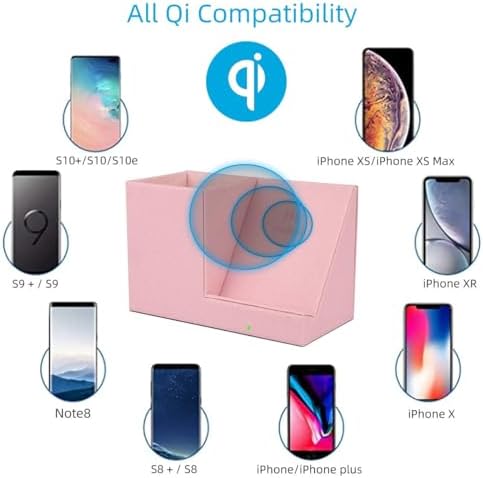 Sleek Pink 15 W Wireless Charger with Integrated Desk Stand & Pen Holder – Qi Certified Fast Charging Dock for i Phone 16/15/14 MAX/XR/XS & Samsung S24/S23 Series | Elevate Your Workspace Organization and Efficiency
