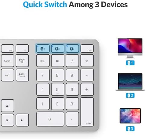 OMOTON Bluetooth Wireless Keyboard for Mac – Ergonomic Design with Numeric Keypad, Rechargeable Battery, Sleek Black & Grey Finish – Enhanced Compatibility for Mac Book Pro, Air, i Mac, Mac mini, and PC Users – Experience Unmatched Typing Speed and Comfort