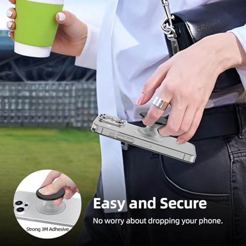 Magnetic Mag Safe Phone Grip Holder – Ergonomic Collapsible Stand for i Phone 12-16 Series, Transparent White Finish for Enhanced Style and Functionality, Secure Grip for Texting and Hands-Free Viewing, Lightweight and Portable Mobile Accessory