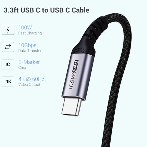 10 FT USB C 3.1 Gen 2 Cable – 2 Pack for High Speed 10 Gbps Data Transfer & 100 W Fast Charging, 4 K 60 Hz Video Output Compatible with Mac Book Pro, Galaxy S21, Thunderbolt 3 – Ultimate Connectivity Solution for Power Users