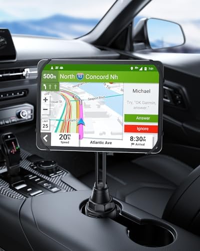 Revolutionize Your In-Car Entertainment: Adjustable Cup Holder Tablet Mount for i Pad & Tablets 7-12.9″, 360° Rotatable Arm, Silicone Grip for Secure Holding – The Ultimate Travel Companion for Streaming & Navigation