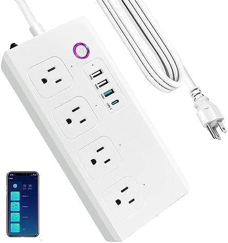 Smart Power Strip with Voice Control – Usee Link 4 AC Outlets & 4 USB Ports (2 A, 2 C) Surge Protector, 5 ft Cord, Wi-Fi Enabled for Alexa & Google Home, No Hub Required, Sleek Black Design for Modern Charging Solutions