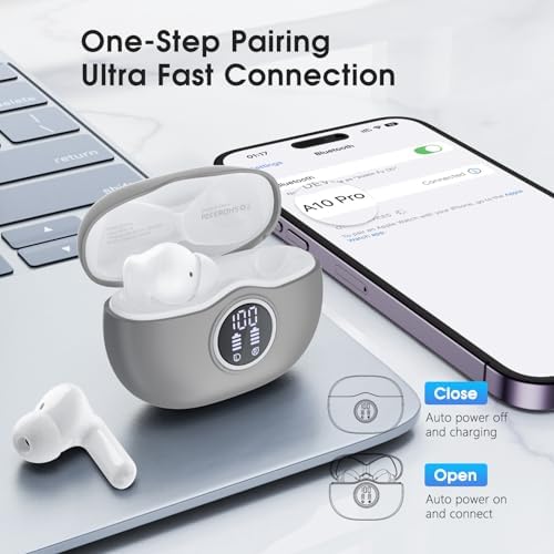 Unleash Superior Audio Performance with Sea Blue Wireless Earbuds – Featuring Bluetooth 5.3 for Rapid Connection, 40-Hour Endurance, Deep Bass Enhancement, and Noise Cancelling Technology – IP7 Waterproof for All-Weather Use with i Phone & Android Compatibility