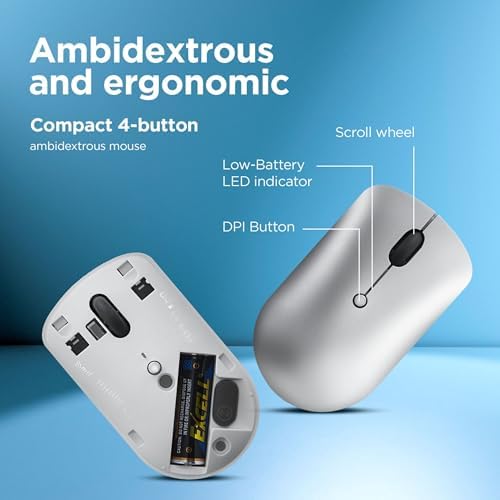 Lenovo 540 Storm Grey Wireless Mouse – Compact & Ergonomic USB-C Design for PC and Laptop – Ambidextrous Comfort with 18-Month Battery Life – Reliable 2.4 GHz Connection for Windows & Chrome OS Devices – Ultimate Productivity Companion