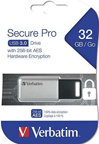 Verbatim 16 GB Secure Pro USB 3.0 Flash Drive – AES 256 Encryption for Ultimate Data Security, Lightning-Fast Transfers, Sleek Silver Design – Perfect for Safe File Storage on PCs and Macs