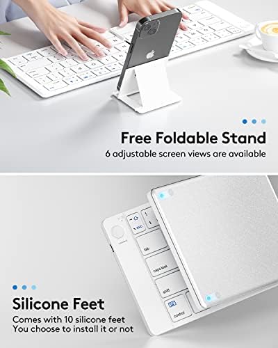 Samsers Portable Foldable Bluetooth Keyboard – Ultra Slim Wireless Keyboard with Stand for i OS, Android & Windows Devices – Rechargeable Multi-Device Travel Keyboard for Effortless Typing on the Go – Sleek Black Design