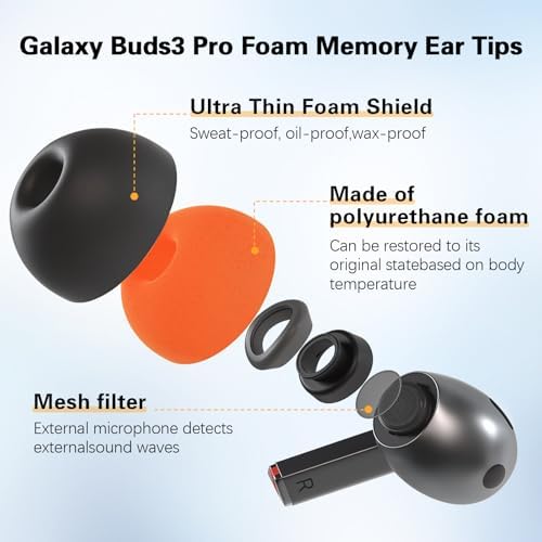 Elevate Your Sound: Premium Memory Foam Ear Tips for Samsung Galaxy Buds3 Pro – Unmatched Comfort & Advanced Noise Isolation with Silicone Shield Design (Medium, Bold Orange) – Essential Accessory for Superior Audio Clarity and Secure Fit