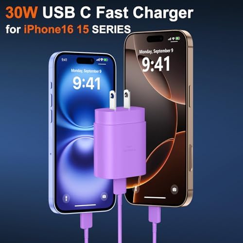 High-Speed 30 W USB C Fast Charger for i Phone 15 & 16 Pro Max with 6 FT Cable – Ultimate Compatibility for i Pad and Samsung Galaxy S24 – Compact, Reliable Power Block with Advanced Safety Features for On-the-Go Charging