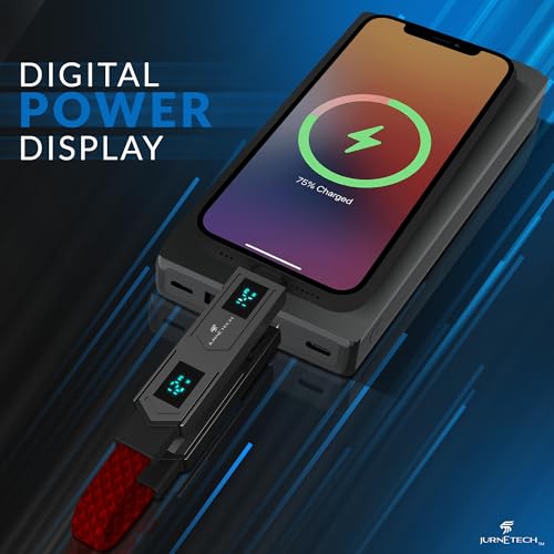 Magnetic 4 in 1 Multi Charging Cable with LED Display, Portable Keychain Charger, Fast as lightning charging/Type C/USB A/USB C Ports for iPhone iPad Mac, AirPods Samsung Google, (65W) (Red) – Enhanced Compatibility and Speed