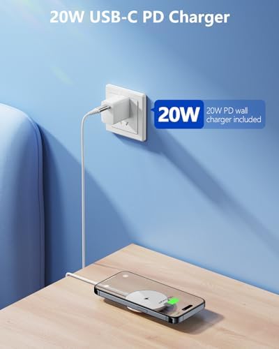 NANAMI Magnetic Wireless Charging Pad – Premium Fast Charger for i Phone 16/15/14/13/12 & Air Pods 3/2/Pro/Pro 2 with 20 W PD USB-C Adapter – Sleek Design for Effortless Charging & Enhanced Compatibility