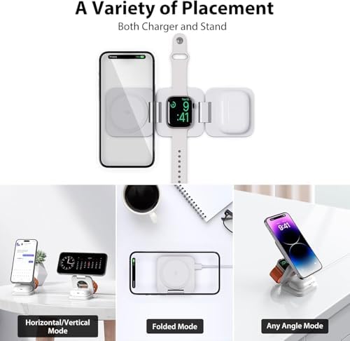 X55 Magnetic Foldable 3-in-1 Charging Station for Apple Devices – 15 W Fast Wireless Charger for i Phone 16, 15, 14, 13, 12 Series, 5 W Apple Watch Power Station, Portable Air Pods Charging Stand – Sleek Black Design for Travel and Home Use