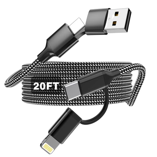 20 FT Ultra-Long i Phone Charger Cable – Fast 60 W 2-in-1 USB-C & Lightning Charging Cord for i Phone 16/15/14/13/12/11, i Pad & Mac Book – Durable Braided Design for Home, Office & Outdoor Use – Unmatched Flexibility and Rapid Power Delivery