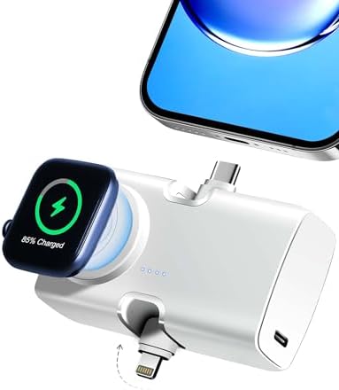 Compact 20 W Mini Fast Charging Power Bank for Apple Devices and Samsung – 5000 m Ah Travel-Ready USB-C Power Bank with Foldable Design for Enhanced Portability and Speed – Perfect for i Phone 15 Series and Apple Watch Users Seeking Reliable On-the-Go Charging Solutions