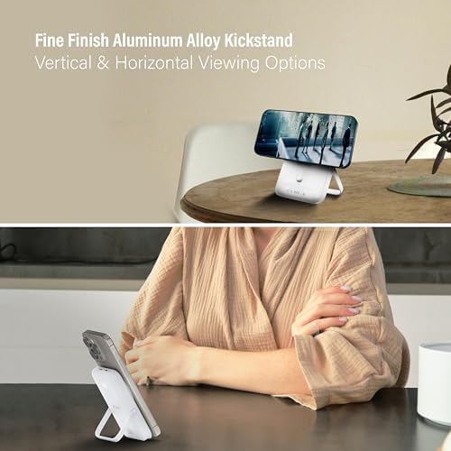 10,000 m Ah Magnetic Power Bank with Metal Kickstand, Ultra-Fast 20 W Charging, LED Battery Indicator, USB-C & Mag Safe Compatibility – Ideal for i Phone 15/14/13/12 Pro Series and Android Devices, Lightweight Design for On-the-Go Convenience