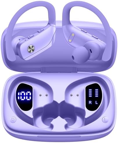 Elevate Your Sound Experience with Bmani Wireless Earbuds: 48-Hour Playtime Bluetooth Headphones with LED Battery Indicator, Secure Over-Ear Design, Built-in Mic for Hands-Free Calls, Ideal Sport Earphones for Active Lifestyles