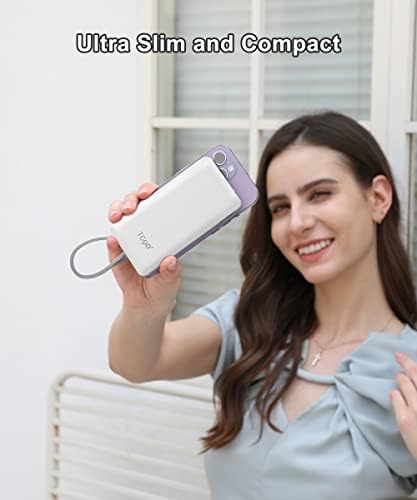 Ultra-Slim 10,000 m Ah TG90° Portable Power Bank with Built-in Lightning and USB-C Cables – Fast Charging, Lightweight Battery Backup for i Phone and Android Devices – Essential On-the-Go Charger for Busy Lifestyles