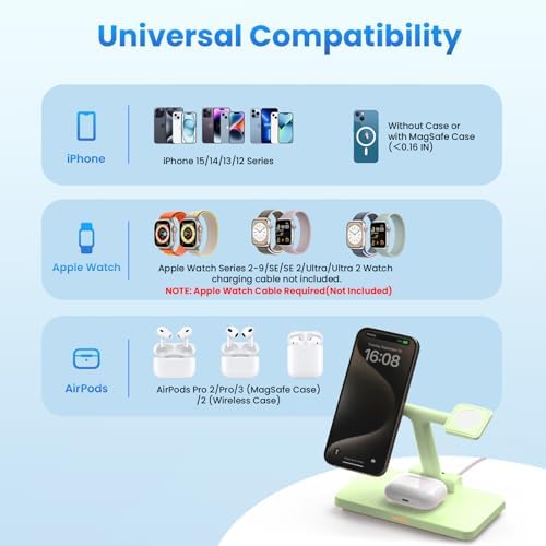 Joy Geek 3-in-1 Foldable Wireless Charging Station for Mag-Safe i Phone – Ultimate Travel Dock for i Phone 12-16 Pro Max, Apple Watch Series 4-10, and Air Pods Pro 2/3/4 – Fast, Compact, and Convenient Power Solution for On-the-Go Charging