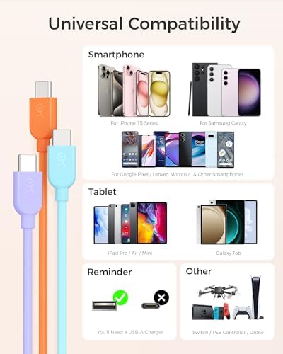 Ultra-Flexible 10 FT USB A to USB C Cable Set – 3-Pack for Seamless Charging & Data Transfer | Compatible with i Phone 16/15 Pro Max Plus, Galaxy S23, Apple Car Play & Android Auto | Premium White Design for Maximum Versatility and Speed