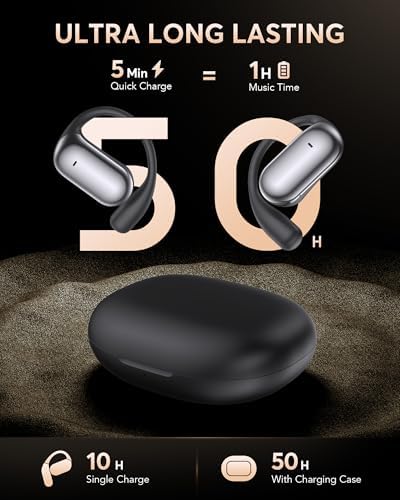 EUQQ Ultra Open-Ear Bluetooth Earbuds – Cutting-Edge Bone Conduction Headphones for Dynamic Sports Performance, Waterproof & Ergonomically Designed for Secure Over-Ear Comfort in Sleek Carbon Black – Ideal for Active Lifestyles and Outdoor Enthusiasts