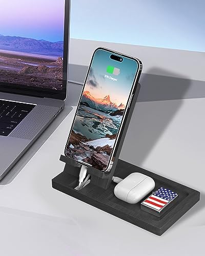 Cell Phone Stand with Tray, Wood Phone Docking Station for Men, Phone Holder for Desk, Men’s Docking Station and Organizer, Wooden Desk Organizer – Enhanced Compatibility and Speed