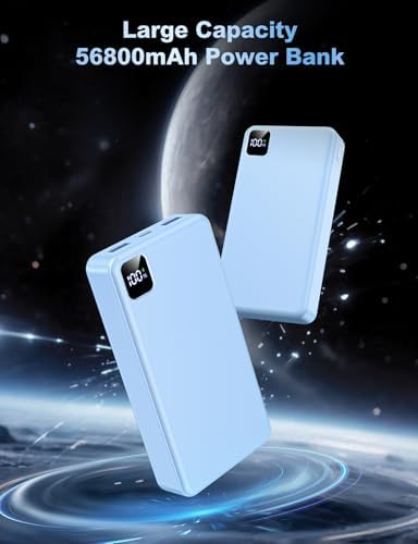 Massive 56,800 m Ah Portable Power Bank with 22.5 W Fast Charging – Triple Device Charging Capability, USB-C Compatibility & LED Battery Level Indicator – Essential Travel Companion for i Phone 16/15/14/13, Samsung Galaxy, and i Pad Users – Experience Uninterrupted Mobile Power Anytime, Anywhere