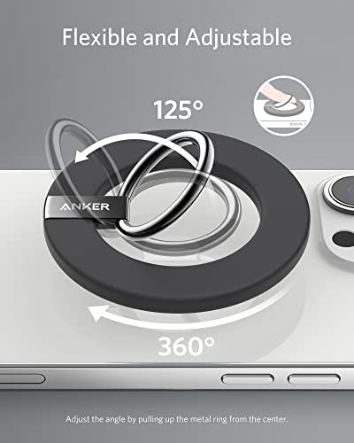 Anker Mag Go 610 Magnetic Phone Grip & Adjustable Kickstand – Versatile Ring Holder for i Phone 16/15/14/13/12 Series – Ultra-Strong Magnetic Grip for On-the-Go Use and Hands-Free Viewing – 360° Rotation & 125° Flip for Optimal Comfort – Effortless Attach/Detach Design – Includes 24-Month Warranty & Support