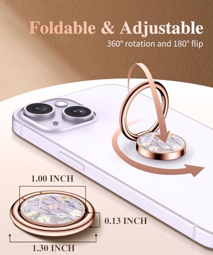 GVIEWIN Stylish Marble Phone Ring Holder with 360° Rotation for Ultimate Grip and Kickstand Functionality – Compatible with i Phone 16 Pro Max, 15 Plus, 14, 13, 12 Series & Galaxy S25/S24 Ultra – Elegant Flowing Sakura Design for Enhanced Safety and Usability