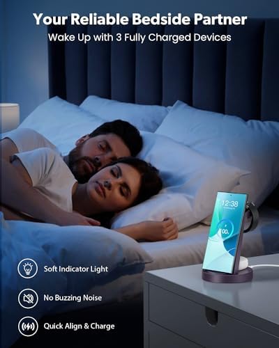 Revolutionary 3-in-1 Wireless Charging Station for Samsung Devices: Fast Charging Dock for Galaxy Watch 7, 6, 5, 4, 3 Pro, Classic & Galaxy Buds – Sleek Stand Compatible with S25, S24 Ultra, S23, S22, S21, Note, and Z Fold – Optimal Efficiency and Stylish Design for Home or Office Use