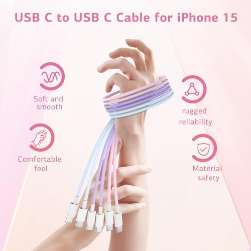 6-Foot USB C Cable for i Phone 15 – 3-Pack Durable Woven Fast Charging Solution for i Phone 16, Mac Book Pro, and Samsung Galaxy S23 Ultra – Optimal Length for Home, Office, and Travel Use – 60 W Power Delivery & High-Speed Data Transfer