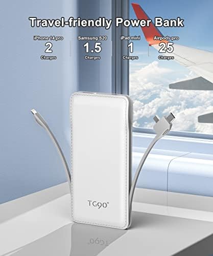 Ultra-Slim 10,000 m Ah TG90° Portable Power Bank with Built-in Lightning and USB-C Cables – Fast Charging, Lightweight Battery Backup for i Phone and Android Devices – Essential On-the-Go Charger for Busy Lifestyles