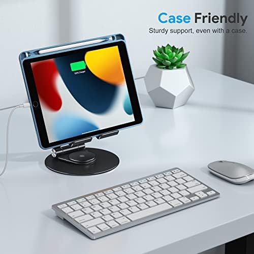 OMOTON 360-Degree Rotating Tablet Stand – Adjustable and Foldable i Pad Holder for Ultimate Versatility in Drawing and Viewing – Compatible with i Pad Pro, Air, Mini, and More – Modern Silver Design for Enhanced Workspace Aesthetics and Productivity
