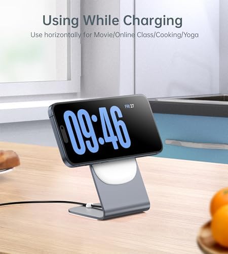 Elevate Your Charging Experience: Premium Magnetic Wireless Charger for i Phone 16/15/14/13/12 with 20 W USB-C Adapter – Fast, Elegant, and Versatile Charging Stand/PAD in Luxurious Gold – Enhanced Compatibility for Pro Max, Plus, Mini Models with 5 ft Cable for Ultimate Flexibility