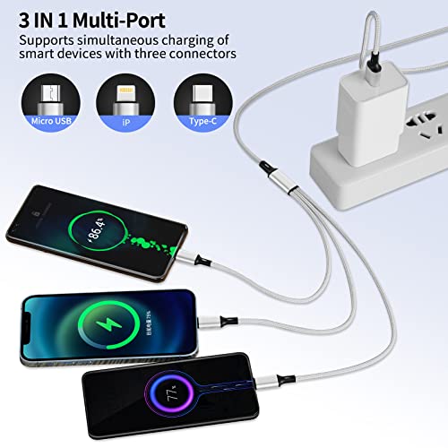 Versatile 3-in-1 Charging Cable – 6 FT Nylon Braided Universal Charger for i Phone 15, Android, and Samsung Devices – Lightning, Type-C, Micro USB Compatibility – Durable, Fast Charging Solution for Home and Travel – 2 Pack for Ultimate Convenience