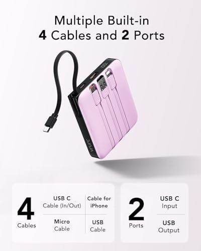 VRURC 10,000 m Ah USB C Portable Charger – Fast Charging Power Bank with Built-in Cable for i Phone 16/15/14, Galaxy S23/S22, Google Pixel & More – Lightweight Green Design for Ultimate Mobility and Reliability