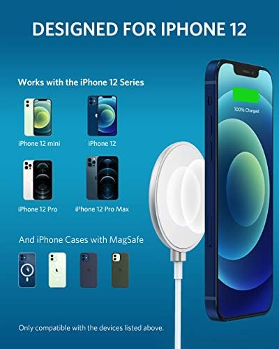 Anker Magnetic Wireless Charging Pad – 7.5 W Fast Charger for i Phone 12 & 13 with 5 ft USB-C Cable – Effortless Magnetic Alignment for Seamless Charging at Home, Office, or Travel – Durable, Compact Design for On-the-Go Power Solutions