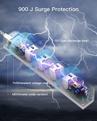 15 ft Heavy-Duty Extension Cord with Surge Protection | 8 AC Outlets & 3 Fast USB Ports | Flat Plug Wall Mount Power Strip for Home & Office | ETL Certified Charging Station for Safe, Efficient Device Management