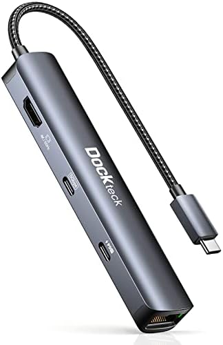 Transform Your Workstation with the Dockteck 6-in-1 USB C Hub Ethernet – Ultimate Multiport Adapter Featuring 4 K@60 Hz HDMI, 100 W Power Delivery, and High-Speed 1 Gbps LAN for Mac Book Pro, Surface Pro, XPS, and More – Effortless Connectivity and Fast Charging for Professionals and Students