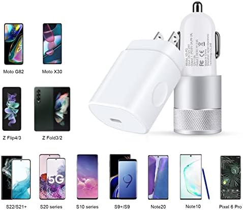 Ultra-Fast Type C Charger for Samsung Galaxy Z Flip 7/6, Fold 7, S25 Ultra & i Phone 16 – 25 W PD PPS Wall & 38 W Car Adapter with 6 FT USB-C & 3 FT USB-A to Type C Cables – Optimal Speed & Compatibility for On-the-Go Charging