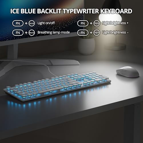 Vintage-Inspired Retro Typewriter Coffee Keyboard – Full-Size 104 Keys with LED Backlighting | Sleek & Silent Wired Membrane Design for Home & Office | Enhanced Compatibility for PC, Laptop, and Desktop Use | Elevate Your Workspace Aesthetics and Productivity
