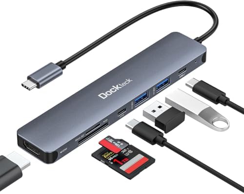 Transform Your Workspace with the dockteck 7-in-1 USB C Hub: Ultimate 4 K HDMI Adapter, Fast Ethernet, and 100 W Power Delivery for Mac Book, i Pad Pro, and XPS – High-Speed Connectivity and Dual SD/TF Card Slots for Enhanced Productivity and Seamless Data Transfer