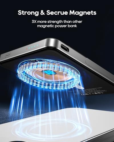 Ultra-Slim Kuulaa Mag Safe Wireless Power Bank 5000 m Ah – 20 W Fast Charging Portable Charger with Magnetic Wallet & Stand for i Phone 15/14/13/12 Pro Max – High-Performance USB-C Battery Pack for On-the-Go Convenience