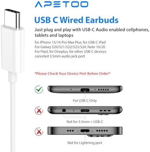 High-Fidelity USB C Wired Earbuds for Samsung and i Phone – Ergonomic Type C Stereo Earphones with Microphone, Volume Control & Magnetic Design for Ultimate Comfort – Enhance Your Audio Experience on Android Devices & i Pads in Sleek Black